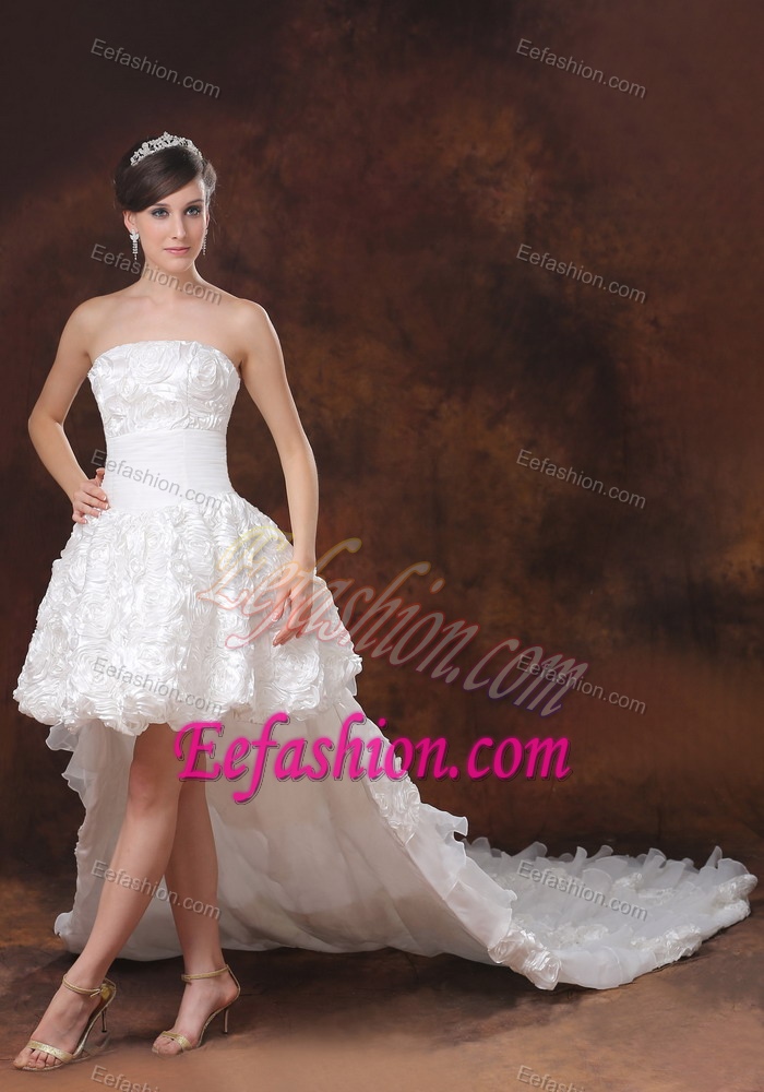 High-low Cathedral Train Wedding Dress for Women with Rolling Flowers in 2013