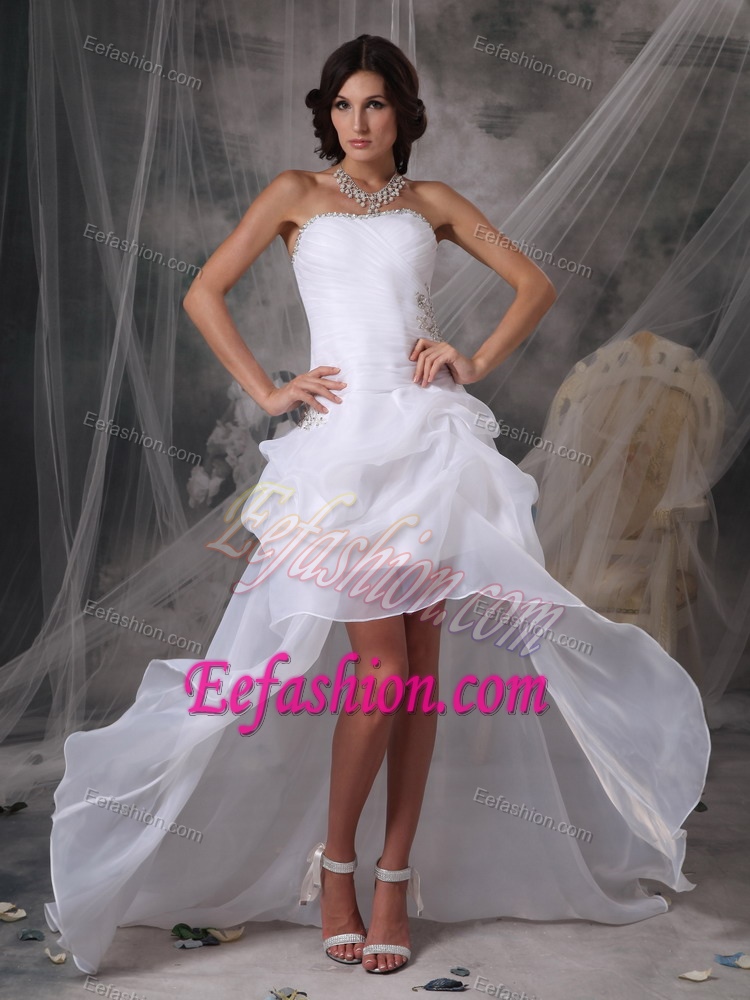 Princess Strapless High-low Dress for Summer Wedding with Beadings