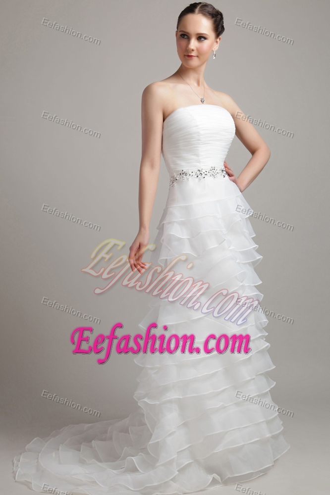 Brand New A-line Beading Bridal Wedding Dress with Ruches and Ruffled Layers