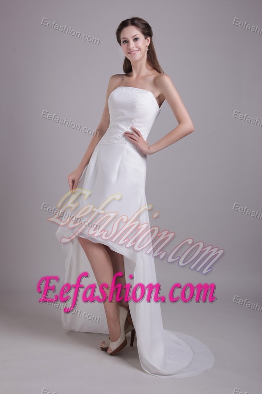 Stylish Princess Strapless High-low Dress for Wedding with Beadings and Ruches