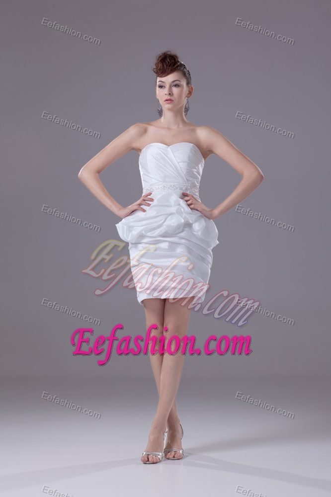 Sweetheart Mini-length Ruched Beaded Wedding Dress with Pick-ups