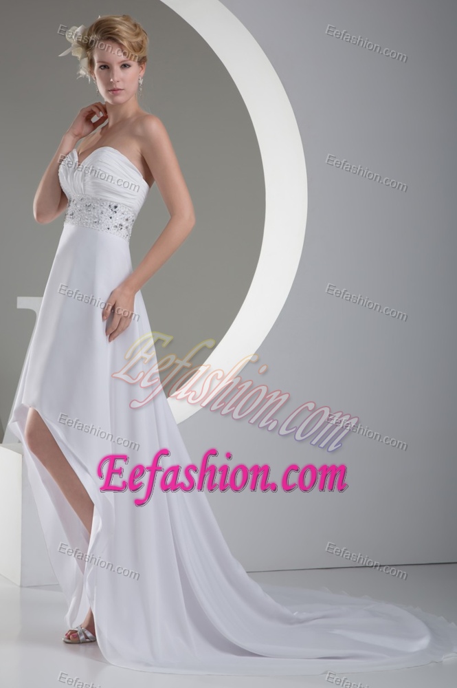 Sweetheart High-low Ruched Chiffon Summer Wedding Dresses with Beading