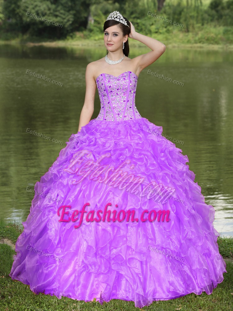 Purple Sweetheart Beaded Ruffles Layered Organza Quinceanera Dress for 2015