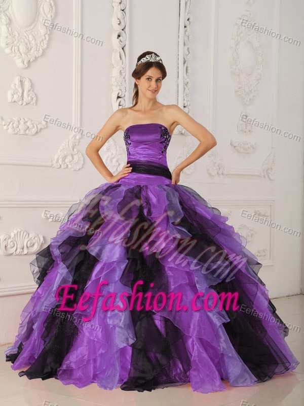 Unique Ball Gown Strapless Multi-color Dress for Quince in Organza with Ruffles