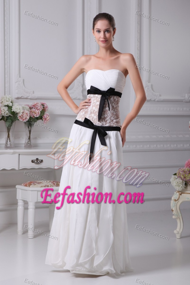 Chichi Strapless Long Chiffon Wedding Dress with Lace and Black Sash