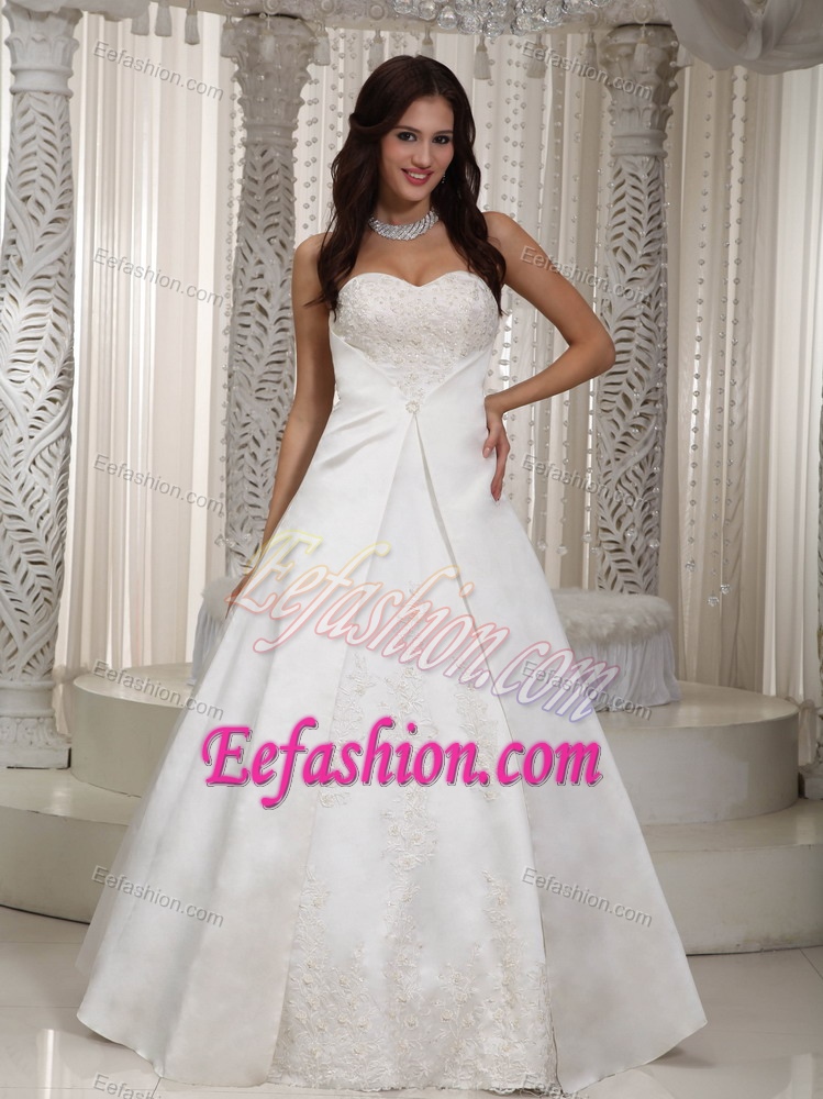 A-line Sweetheart Long Satin Lace Wedding Dress for Wholesale Price