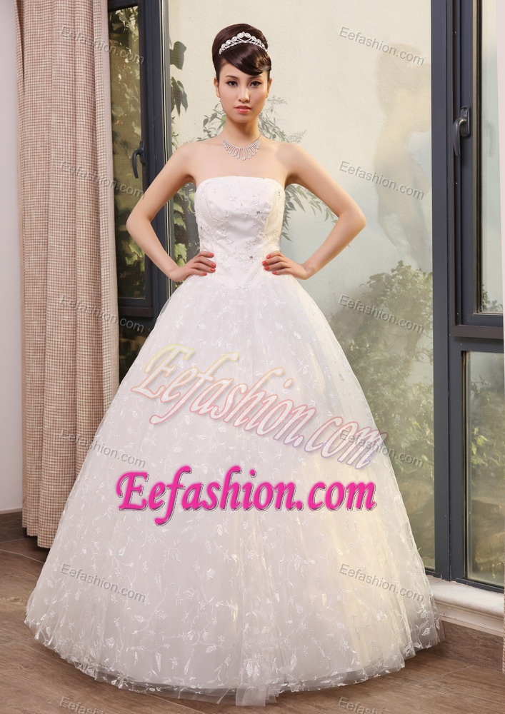 Strapless Long Beaded Wedding Dress for Wholesale Price in Lace