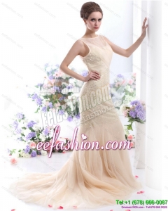 Classic 2015 Beteau Champagne Wedding Dress with Sequins
