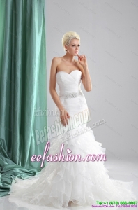 Classic 2015 Popular Ruffles White Sweetheart Wedding Dresses with Sequins
