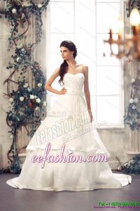 Classic Popular Sweetheart White Bridal Gowns with Chapel Train