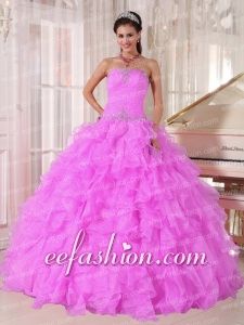 Sweetheart Beading and Ruffles Organza Hot Pink Costom Made Quinceanera Dresses Ball Gown