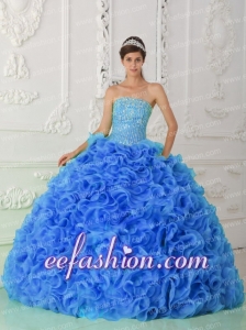 Organza Ball Gown Beaded Royal Blue Quinceanera Dresses 2014 with Strapless