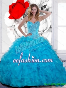 2015 Custom Made Beading and Ruffles Sweetheart Quinceanera Dresses in Teal