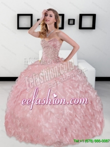 2015 Custom Made Sweetheart Ball Gown Quinceanera Dresses with Beading and Ruffles