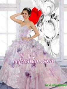Beading and Appliques 2015 Custom Made Quinceanera Dresses with Brush Train