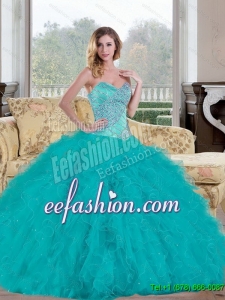 Custom Made 2015 Ball Gown Quinceanera Dress with Beading and Ruffles