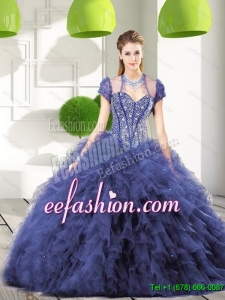 Custom Made Navy Blue Quinceanera Dresses with Beading and Ruffles for 2015