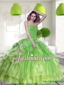 Custom Made Spring Green 2015 Quinceanera Dress with Beading and Ruffles