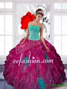 New Style Sweetheart Appliques and Ruffles Quinceanera Dresses in Multi Color