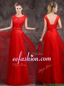 Hot Sale Scoop Red Bridesmaid Dress with Beading and Appliques