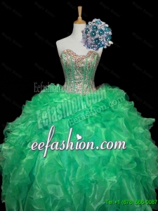 Top Seller 2015 Fall Turquoise Ball Gown Quinceanera Dresses with Sequins and Ruffles