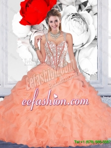 Perfect Orange Ball Gown Straps Quinceanera Dresses with Beading