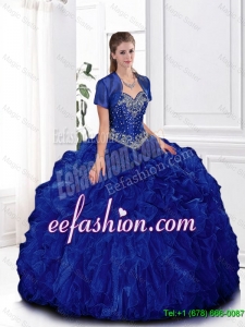 Elegant Beaded and Ruffles Quinceanera Gowns in Royal Blue for 2016