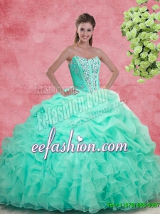 Luxurious 2016 Apple Green Quinceanera Gowns with Beading and Ruffles