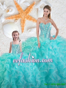 Beautiful Aqua Blue Quinceanera Macthing Sister Dresses with Beading and Ruffles