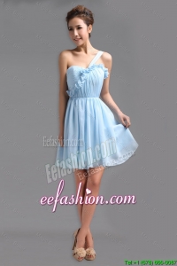 Beautiful One Shoulder Ruching Short Prom Gowns for Holiday