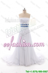 Classical Empire Strapless Wedding Dresses with Belt and Bowknot