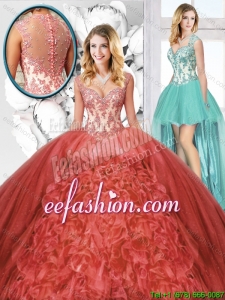 2016 Summer New Arrivals Straps Detachable Quinceanera Dresses in Rust Red