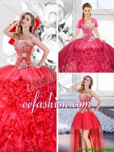 Red 2016 Spring Fashionable Detachable Sweet 16 Dresses with Ruffles
