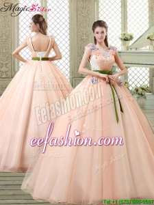 2016 Spring New Style Straps Quinceanera Dresses with Appliques and Belt