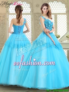 2016 Spring Beautiful One Shoulder Quinceanera Dresses with Lace and Appliques