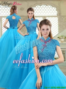 2016 Spring Fashionable High Neck Quinceanera Gowns in Baby Blue