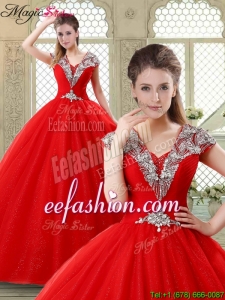 Exquisite Ball Gown Beading Quinceanera Dresses with V Neck