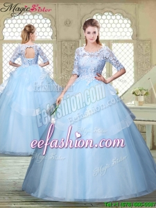 Hot Sale Half Sleeves Scoop Quinceanera Dresses with Lace