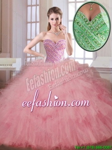 Luxurious Beading and Ruffles 2016 Quinceanera Dresses in Watermelon