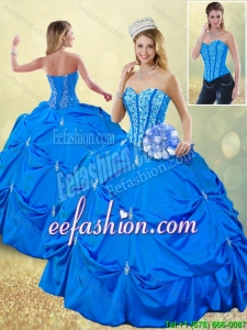 Popular Fall Blue 2016 Puffy Quinceanera Gowns with Pick Ups