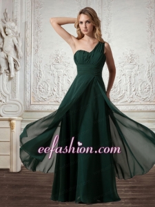 Cheap Chiffon One Shoulder Dark Green Prom Dress with Zipper