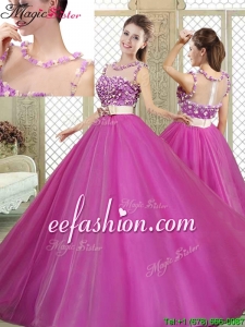 Modern Scoop 2016 Quinceanera Dresses with Belt and Appliques