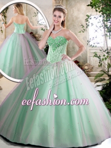 2016 Cheap Beading Quinceanera Dresses in Apple Green