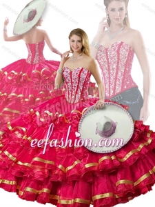 2016 Fashionable Beading and Ruffled Layers Red Detachable Quinceanera Dresses