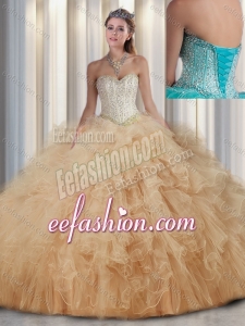 Beautiful Sweetheart Champagne Quinceanera Dresses with Beading and Ruffles for Fall