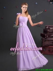 2017 Sweet One Shoulder Lavender Dama Dress with Ruching and Handmade Flowers
