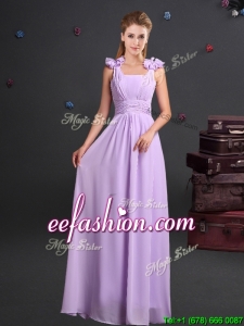 2017 Wonderful Straps Handcrafted Flowers Chiffon Prom Dress in Lavender