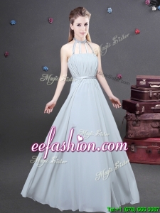 Cheap Halter Top Chiffon Long Prom Dress with Ruching