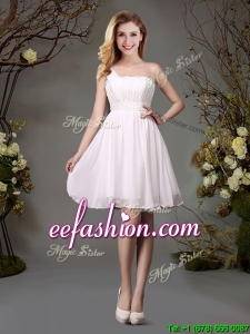 Discount One Shoulder White Prom Dress with Beaded Top