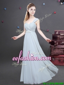 Elegant One Shoulder Ruched Decorated Bodice Dama Dress in Chiffon